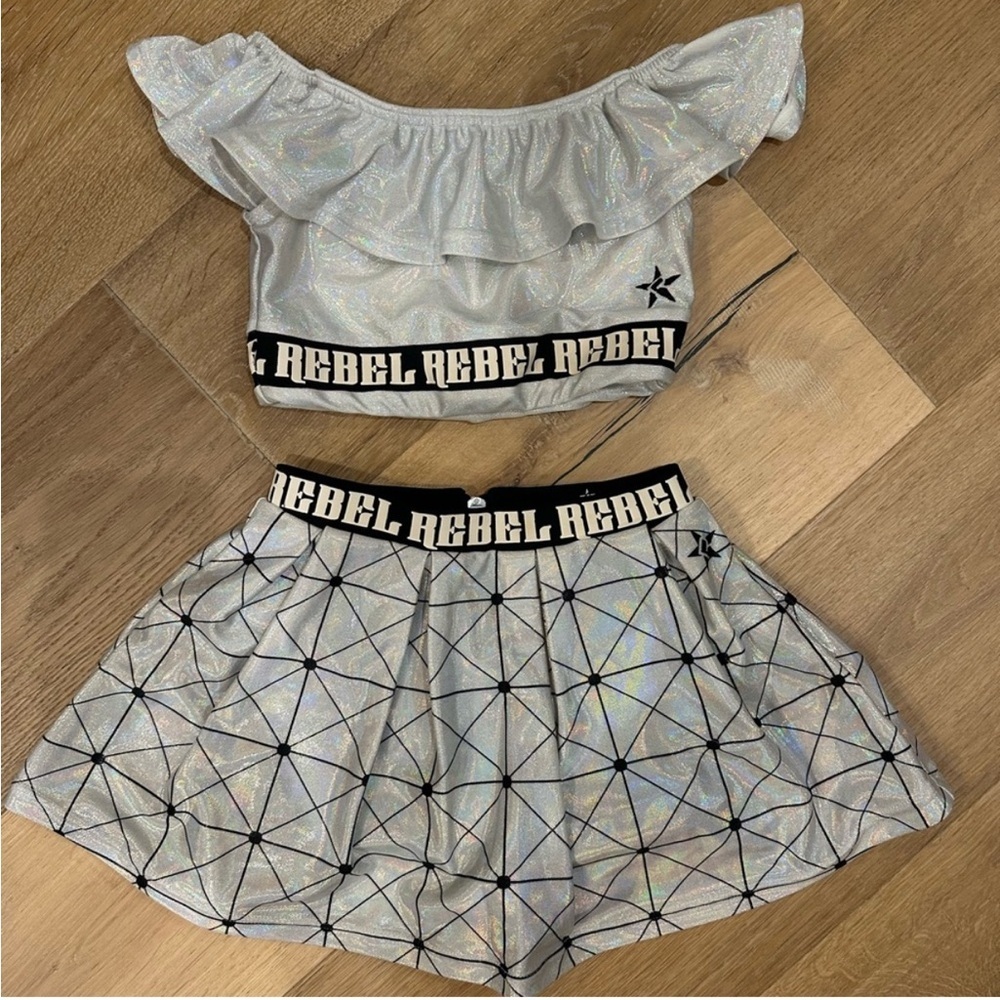 Rebel Athletic Cheer Silver Holographic Two-Piece Set Iridescent